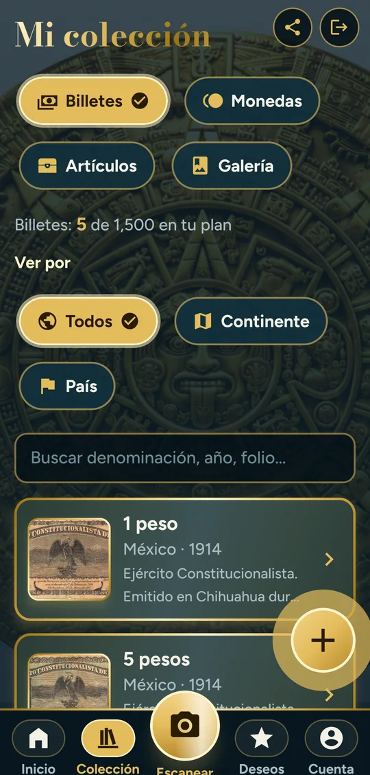 Lista de billetes con filtros